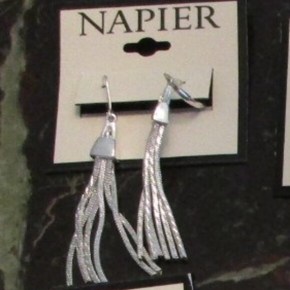 Napier Jewelry - NAPIER Glamorous Silver Sparkling Linear Tassel Chain Earrings**NEW!